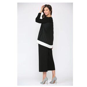 NWOT Joh Sweater L Black White Pleated Back Summa Ribbed Knit Top Minimalist